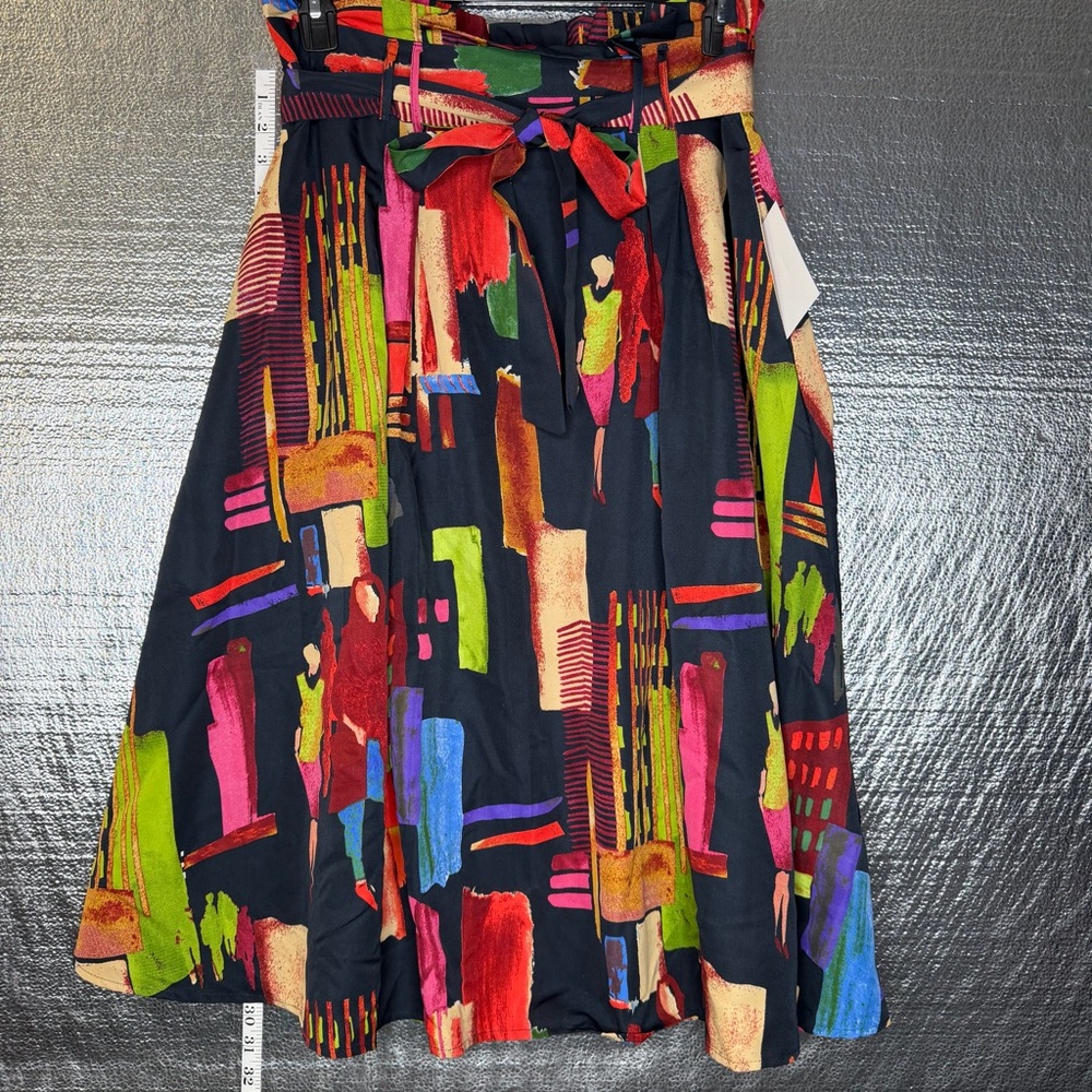 Abstract Multicolor A-Line Skirt with Pockets